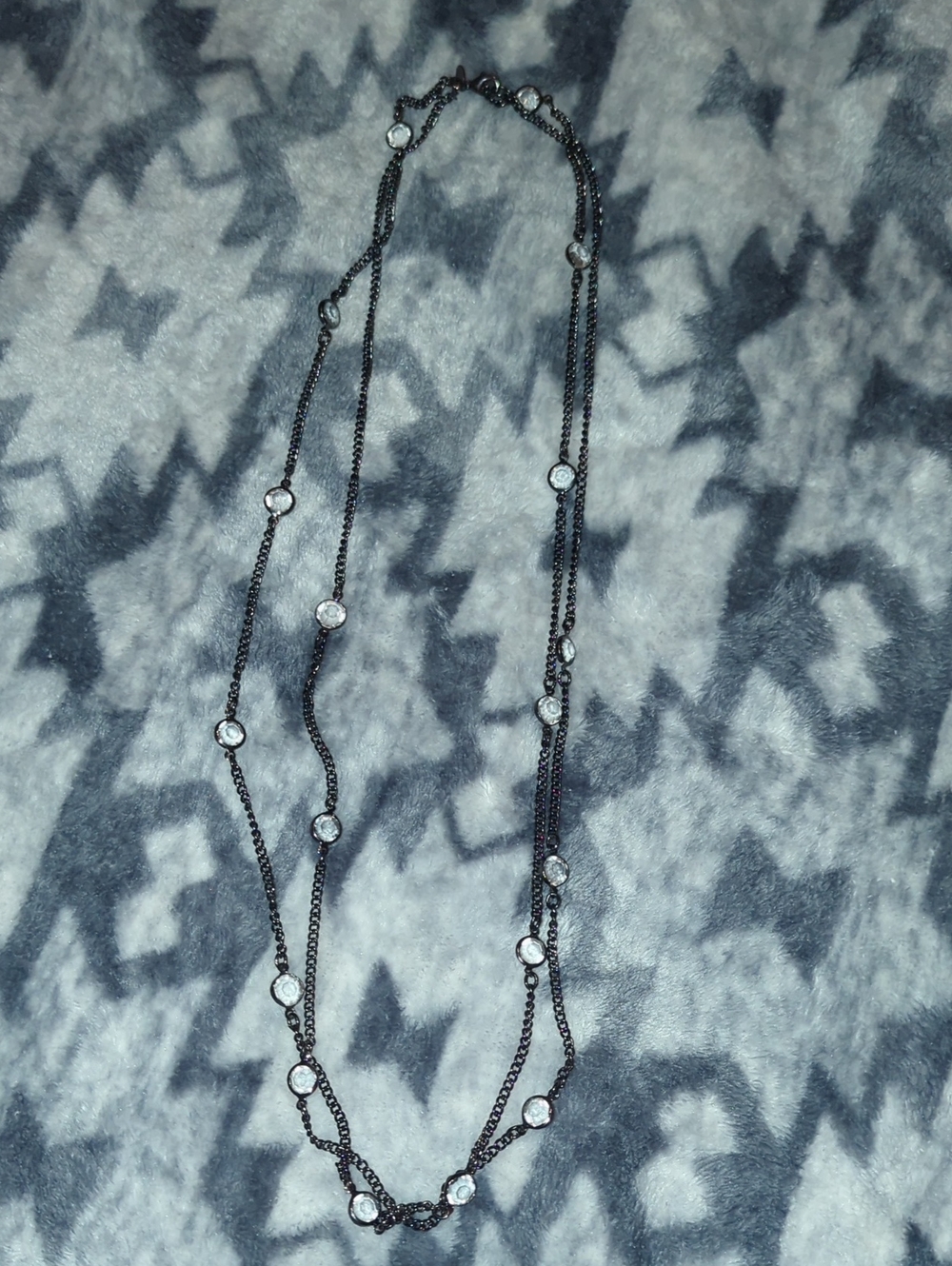 Premier Designs Delicate Black Chain Necklace with Clear Stone Accents